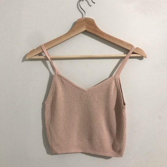 Pink knit v-neck crop top - Picture 1 of 2